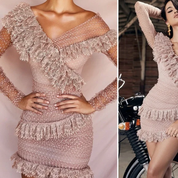 House of CB, Light Pink, Sorrel Tulle Asymmetric Minidress, XS -  threedaughtersproperties.com